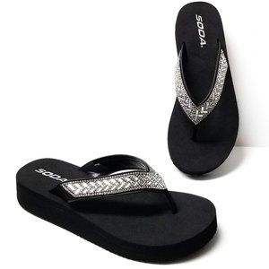 New Black Rhinestone Foam Flip Flops Sandals